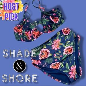 EUC SHADE & SHORE Hawaiian Tropical Hibiscus Floral Bikini. Size Medium/34DD